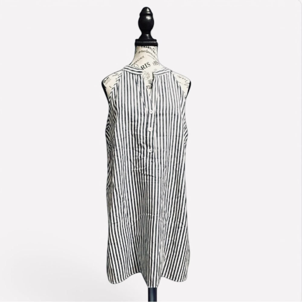 Striped Blue and White Cover Up Mini Dress - Picture 5 of 6
